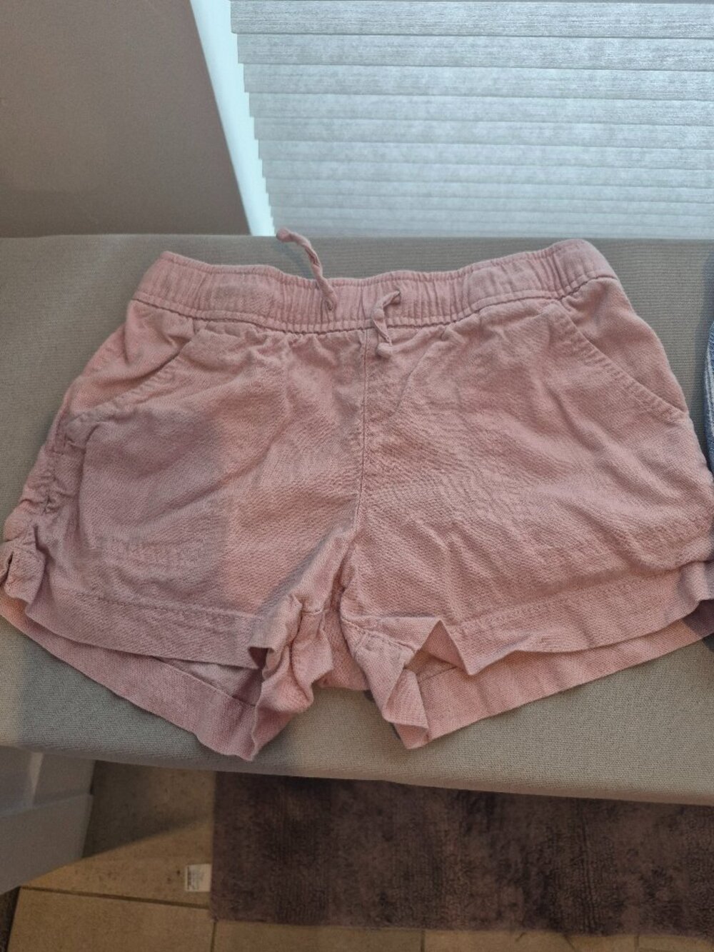 Girls Blue & White Striped Linen Blend Pull-On Shorts | Size S - 6/7